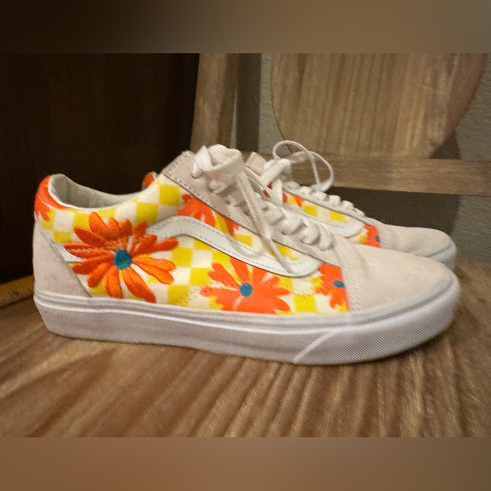 Floral Canvas Sneakers - Cream and Orange